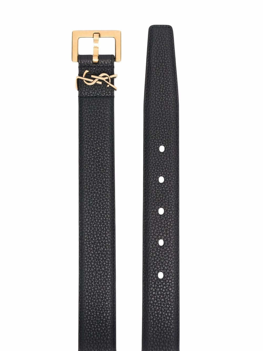 Saint Laurent Men Grained Leather Cassandre Belt With Square Buckle