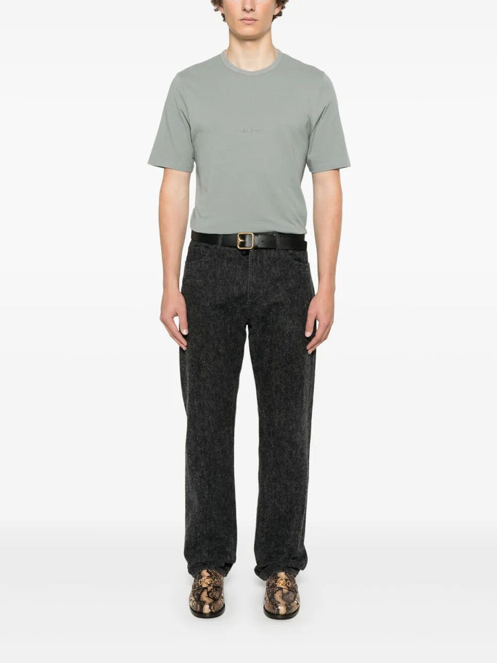 Saint Laurent Men Tonal Logo Embroidery Cotton T-Shirt