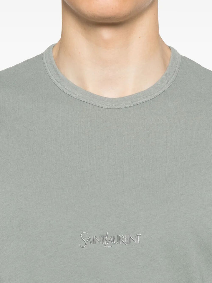 Saint Laurent Men Tonal Logo Embroidery Cotton T-Shirt