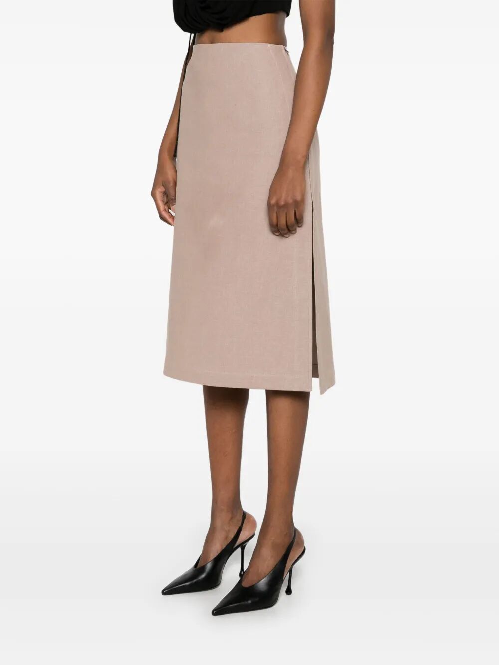 Fendi Women Waxed Linen Straight Midi Skirt