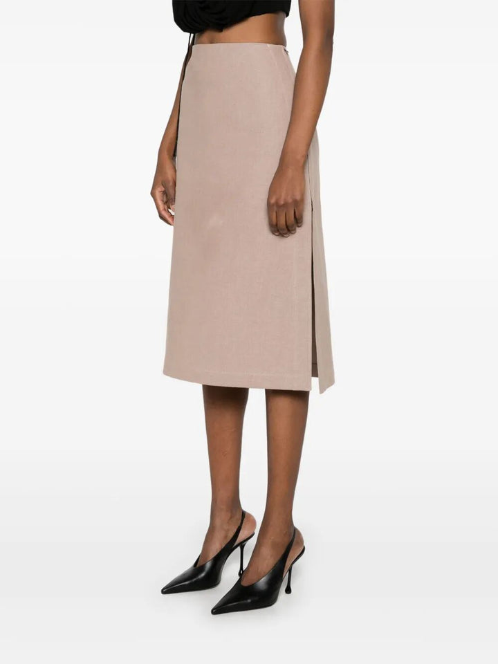 Fendi Women Waxed Linen Straight Midi Skirt
