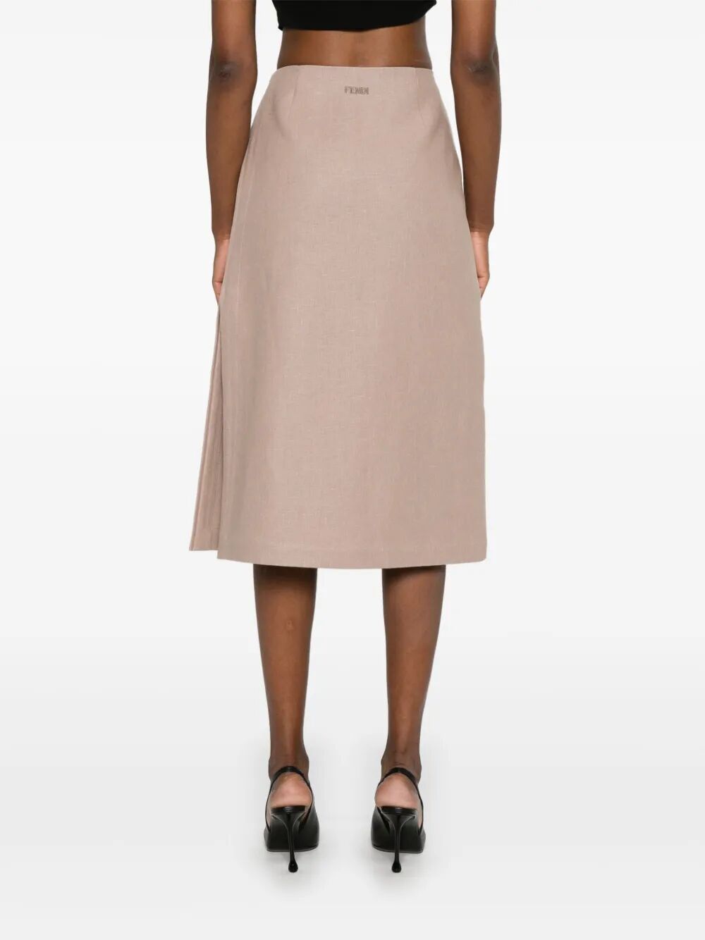 Fendi Women Waxed Linen Straight Midi Skirt