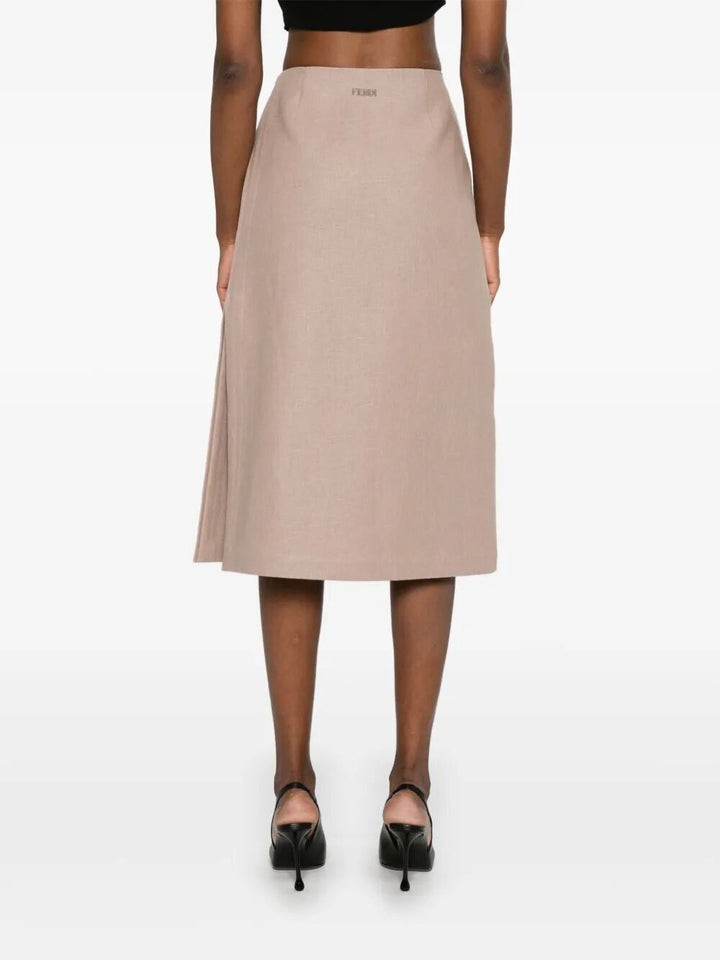 Fendi Women Waxed Linen Straight Midi Skirt