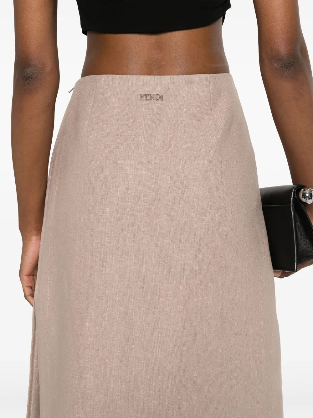 Fendi Women Waxed Linen Straight Midi Skirt