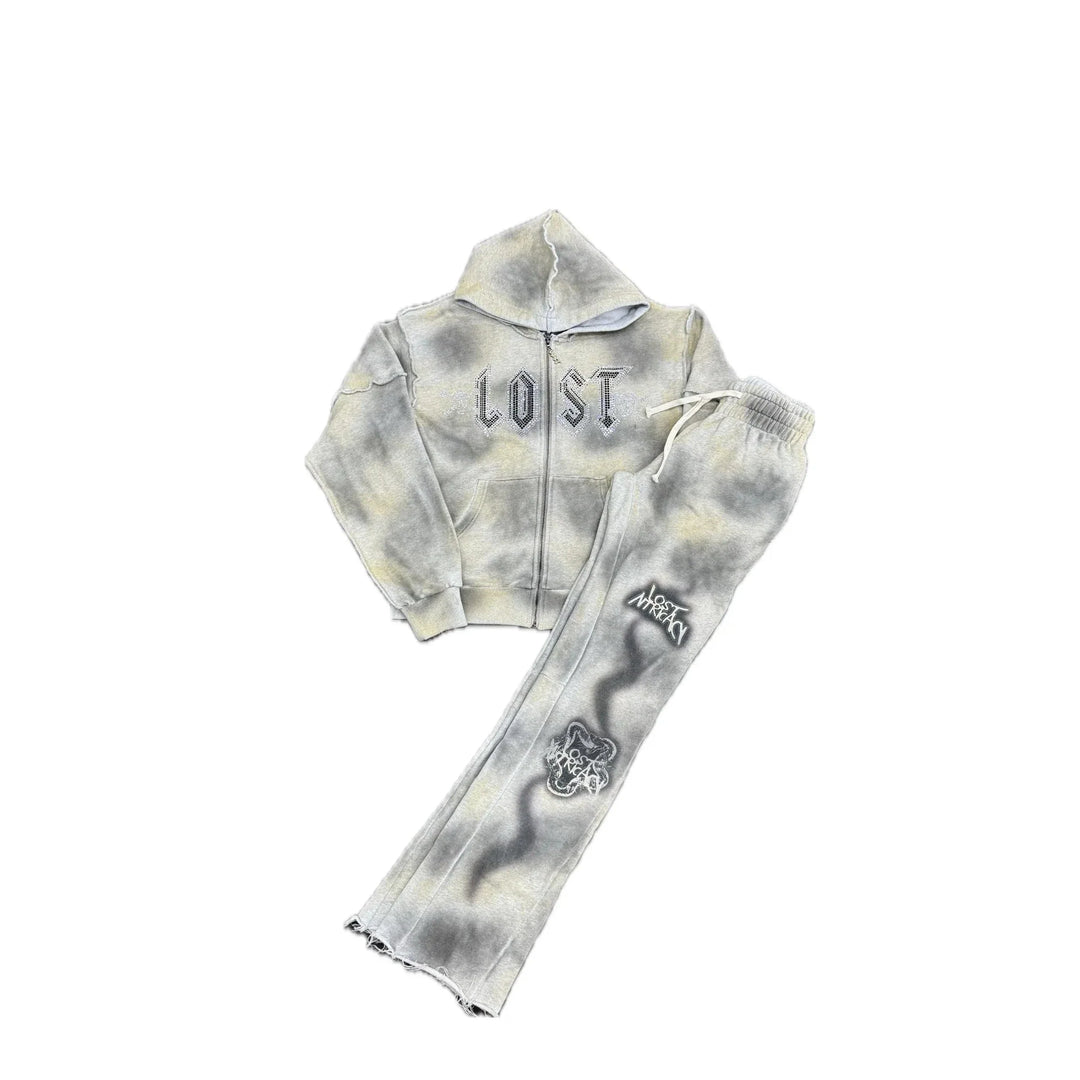 Lost Intricacy Solar Rhinestone Sweatsuit Grey