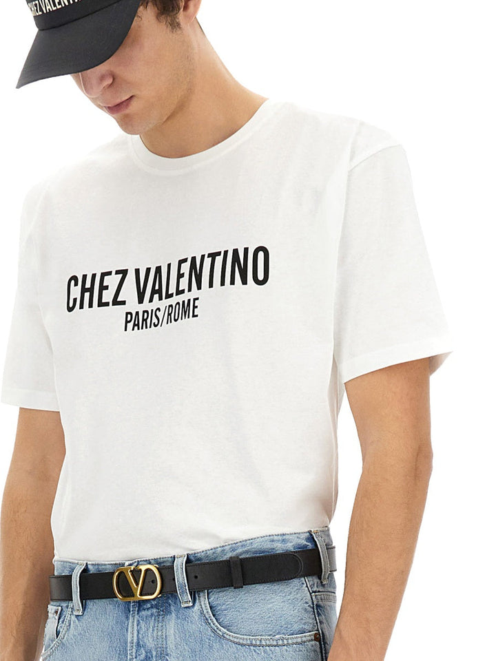 Valentino Men Cotton T-Shirt With "Chez Valentino" Print