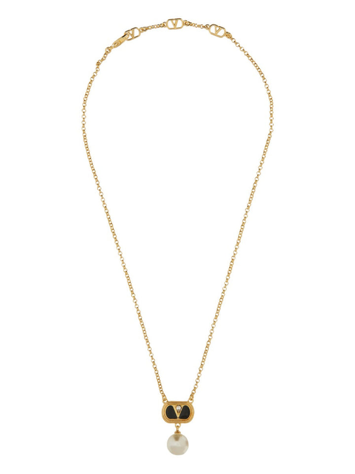 Valentino Garavani Women Metal "Ovalette" Necklace With Enamel, Crystal And Swarovski® Pearl