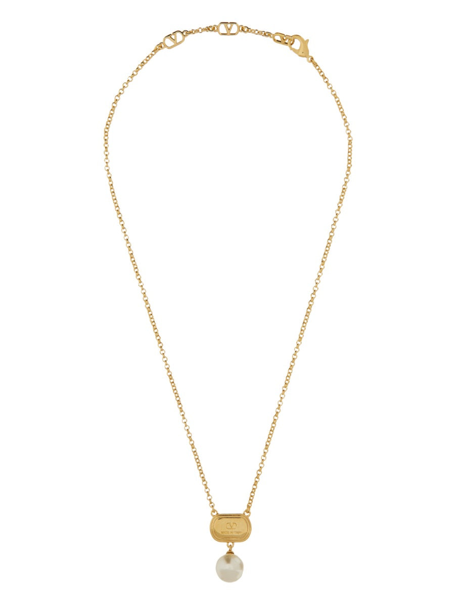 Valentino Garavani Women Metal "Ovalette" Necklace With Enamel, Crystal And Swarovski® Pearl