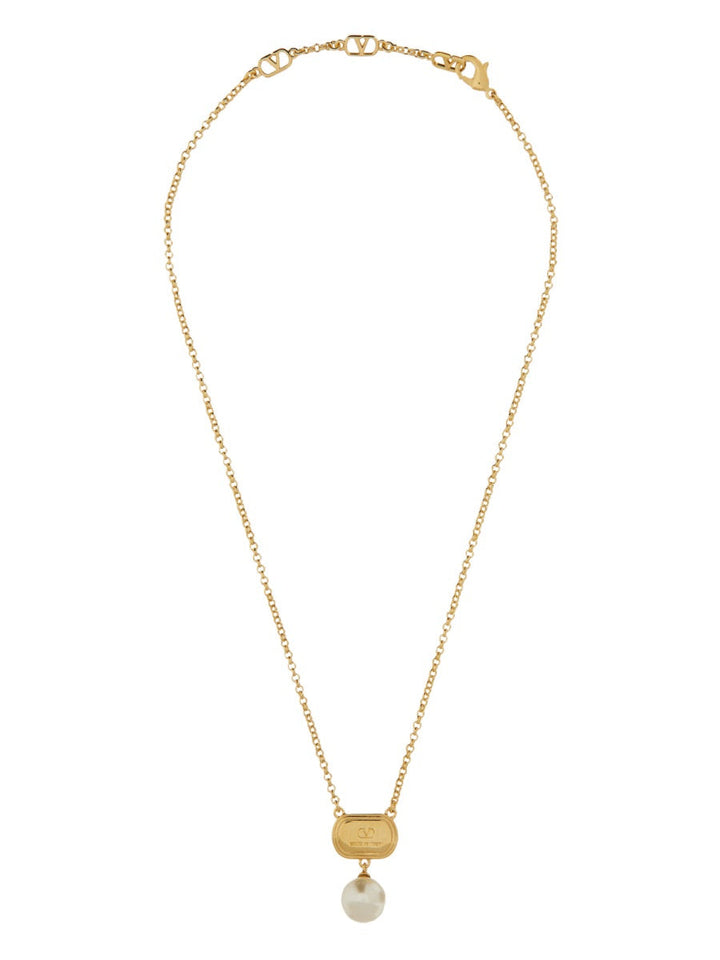Valentino Garavani Women Metal "Ovalette" Necklace With Enamel, Crystal And Swarovski® Pearl