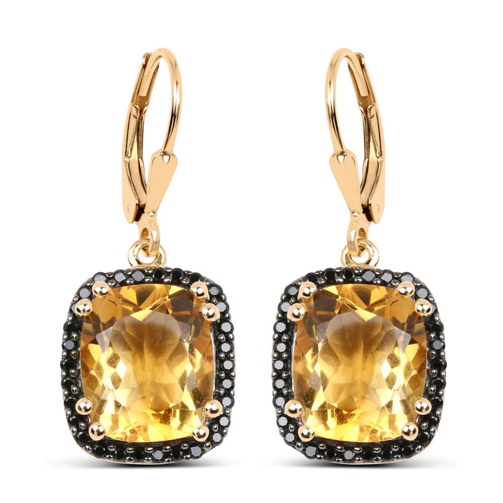 14K Yellow Gold Plated 8.90 Carat Genuine Citrine &amp; Black Spinel .925 Sterling Silver Earrings