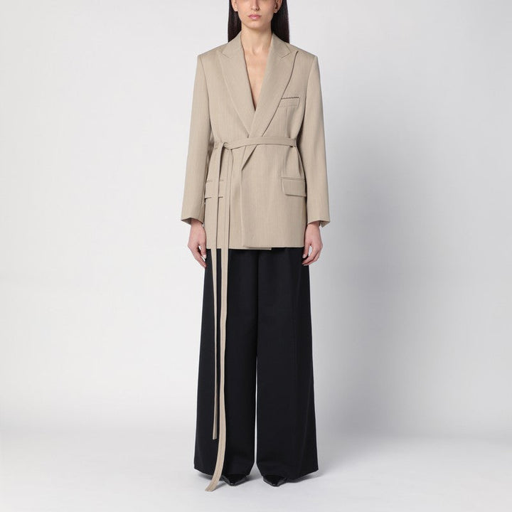 Victoria Beckham Beige Wool Jacket With Belt Women