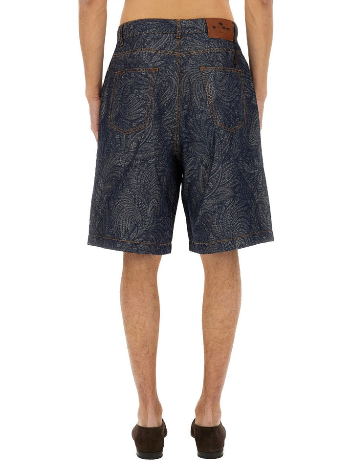 Etro Men Jacquard Denim Bermuda Shorts