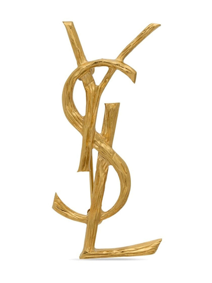 Saint Laurent Women Cassandre Metal Brooch With Engraved Texture