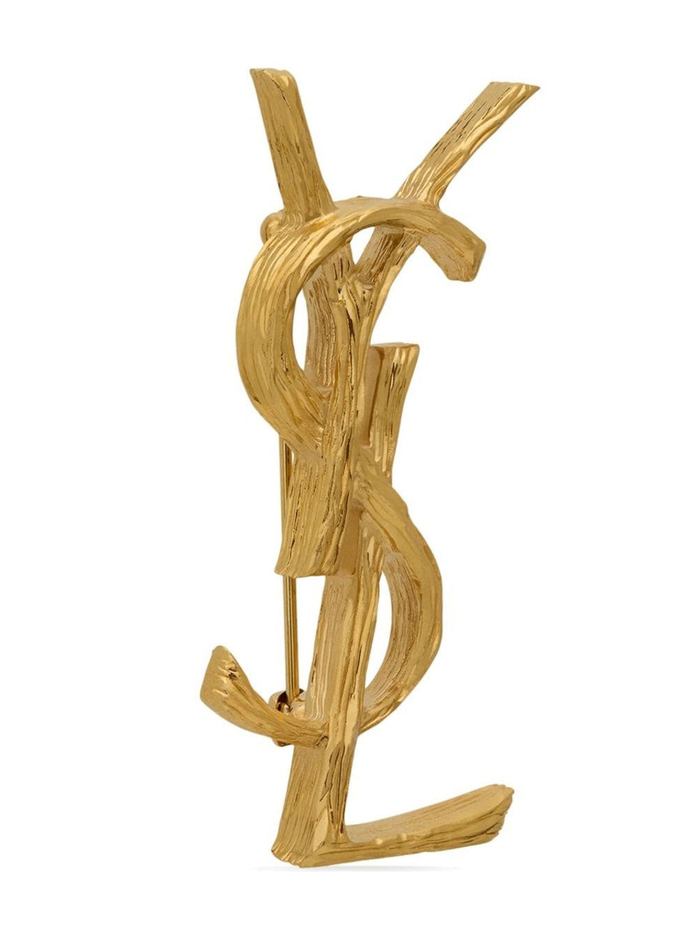 Saint Laurent Women Cassandre Metal Brooch With Engraved Texture