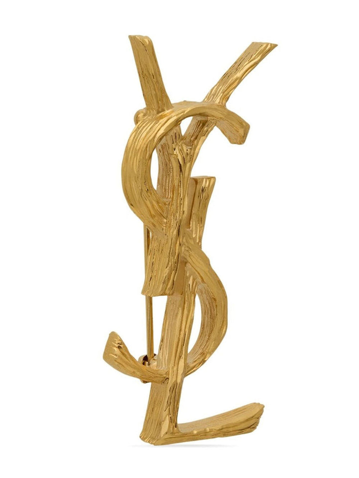 Saint Laurent Women Cassandre Metal Brooch With Engraved Texture