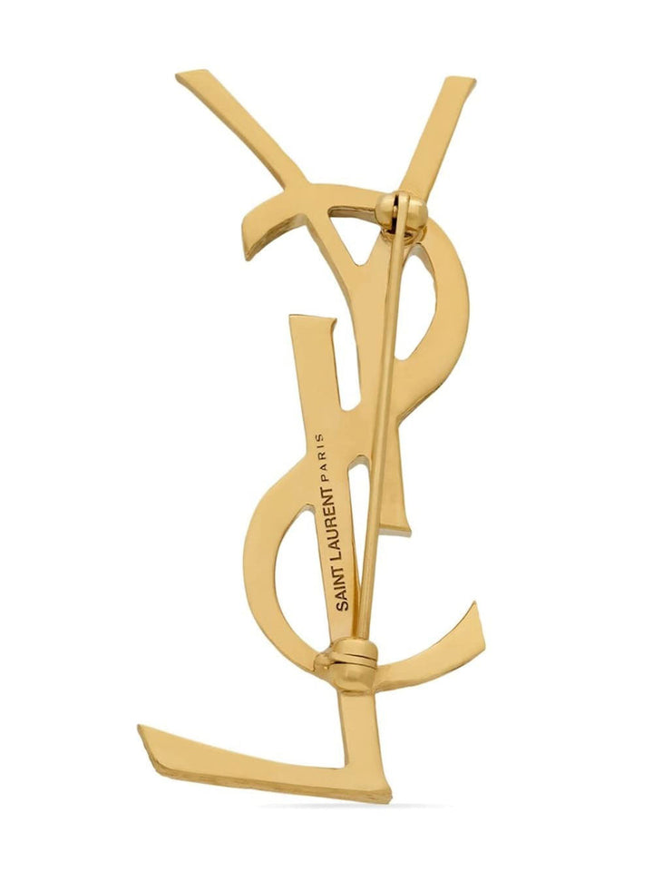 Saint Laurent Women Cassandre Metal Brooch With Engraved Texture