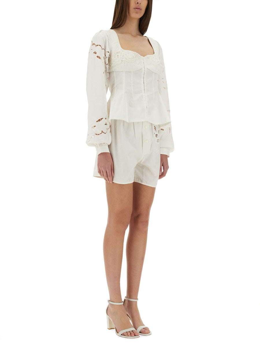 Marine Serre Women Upcycled Linen Shorts