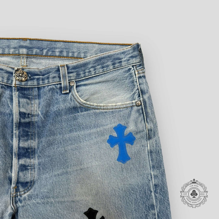 Chrome Hearts Blue Cross Patch Jeans