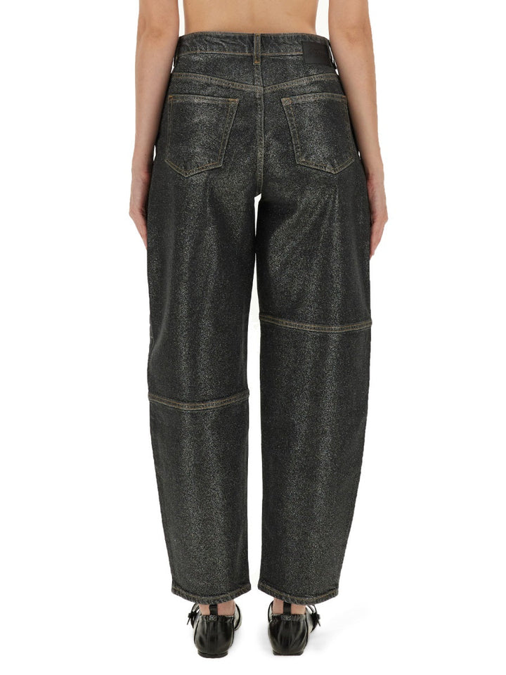 Ganni Women "Stary" Jeans In Sparkling Foil