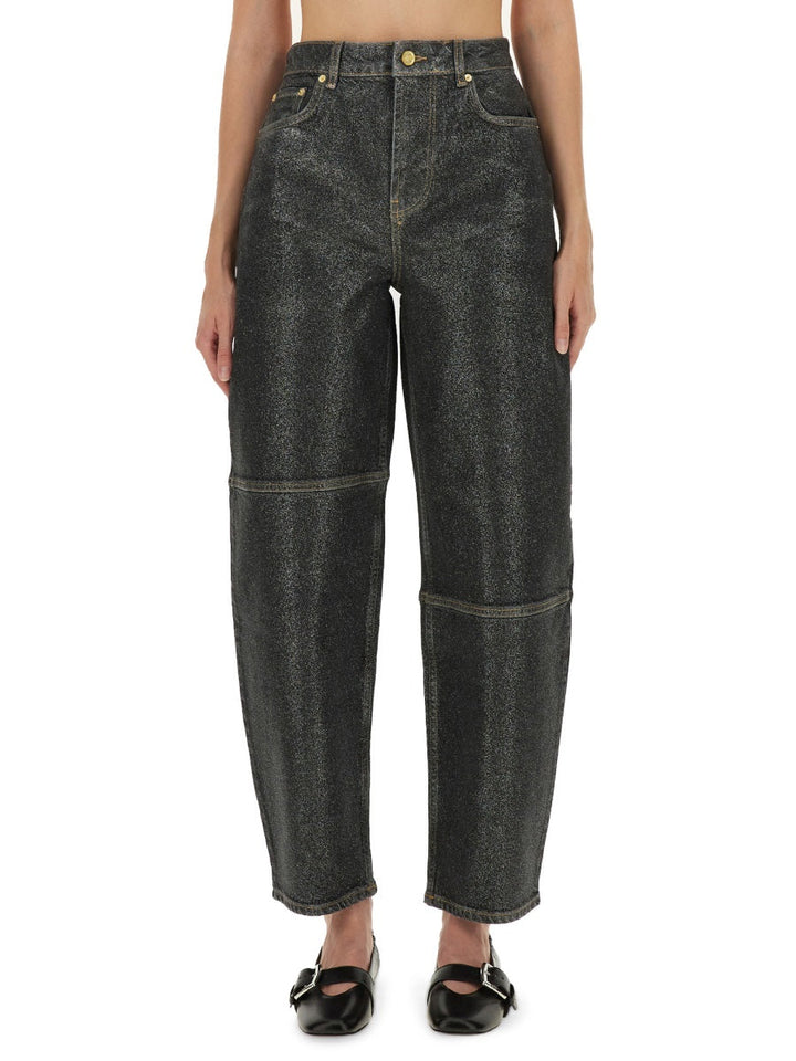 Ganni Women "Stary" Jeans In Sparkling Foil