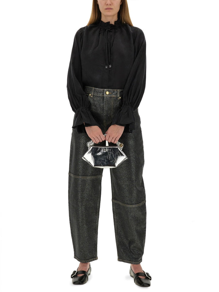 Ganni Women "Stary" Jeans In Sparkling Foil