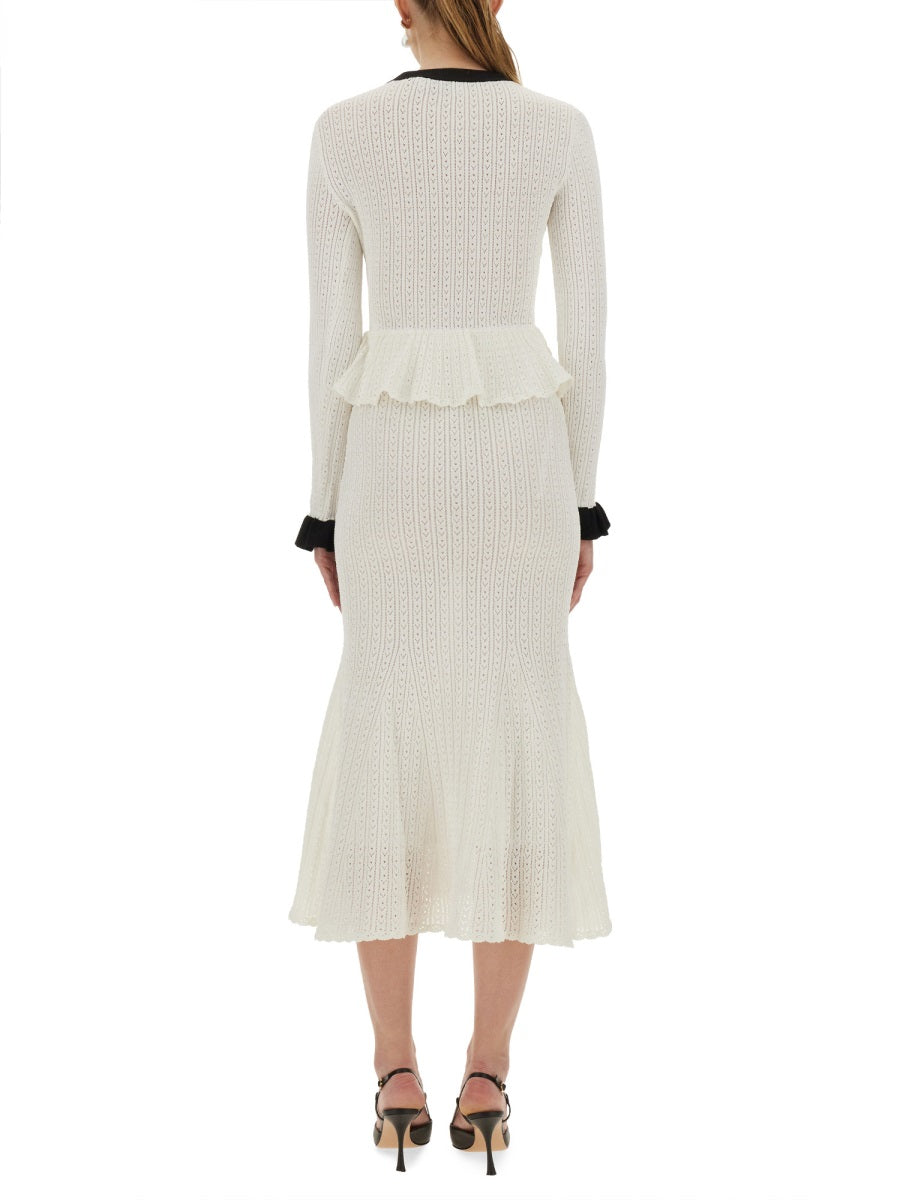 Self-Portrait Women Perforated Knit Midi Dress