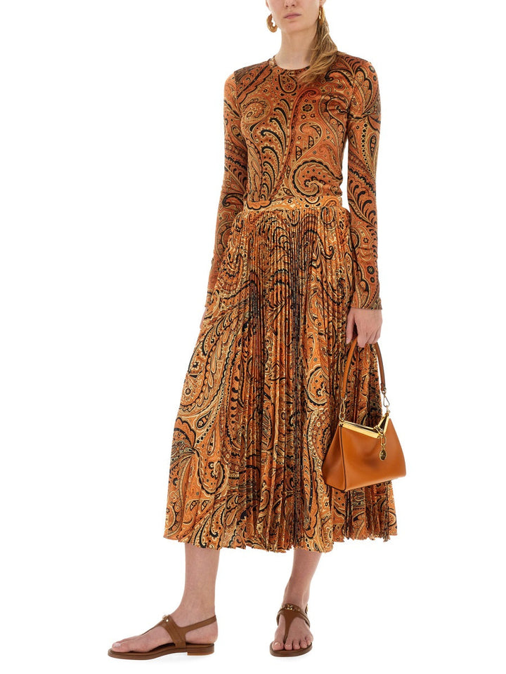 Etro Women Pleated Sablé Skirt With Print
