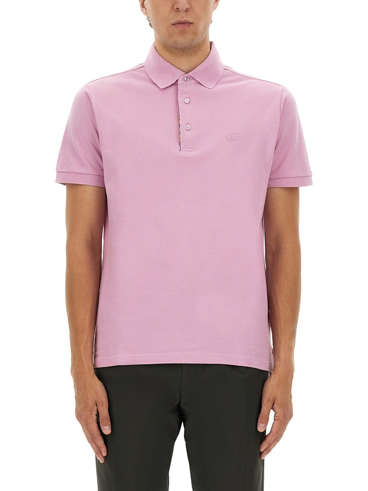 Etro Men Cotton Polo Shirt With Pegasus
