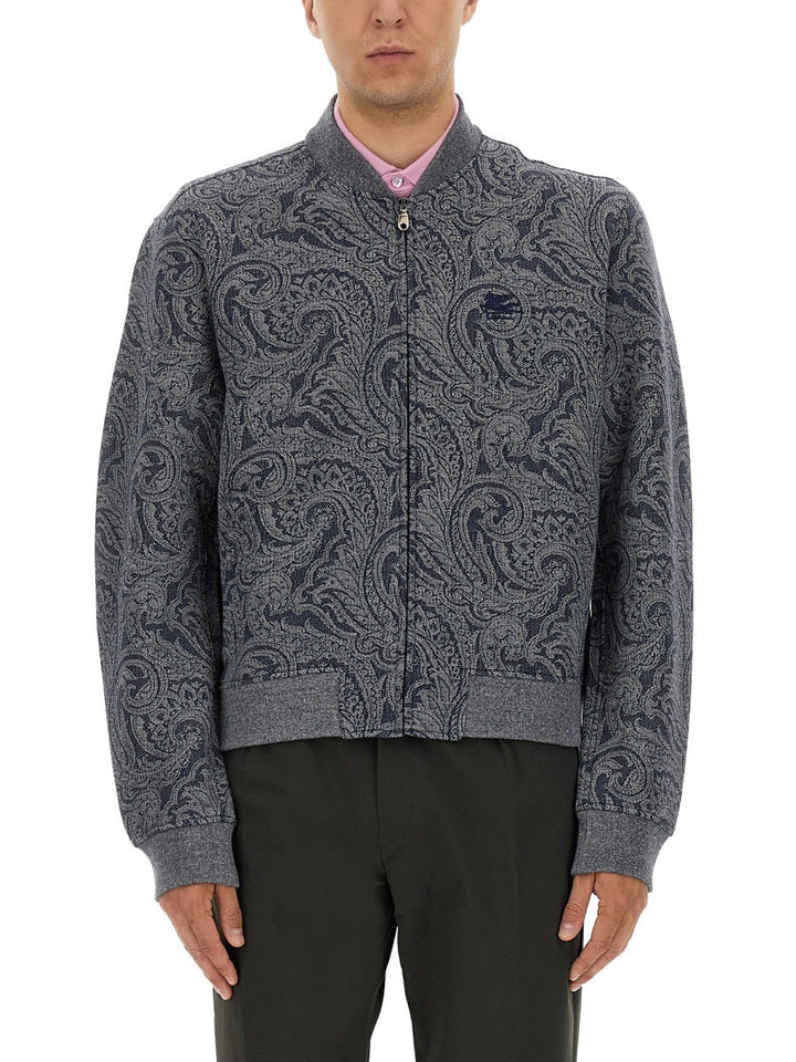 Etro Men Jacquard Bomber Jacket With Logo