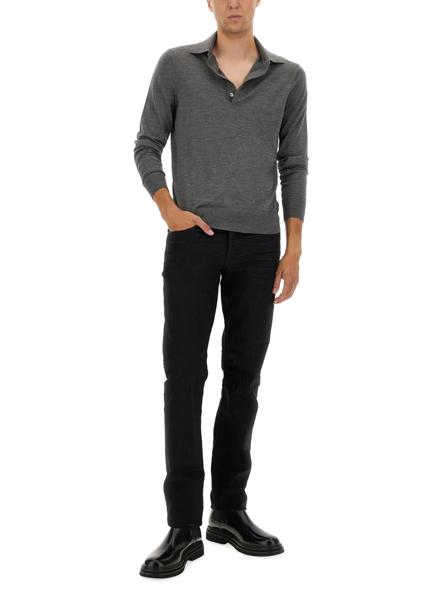 Tom Ford Men Fine Merino Virgin Wool Polo Shirt