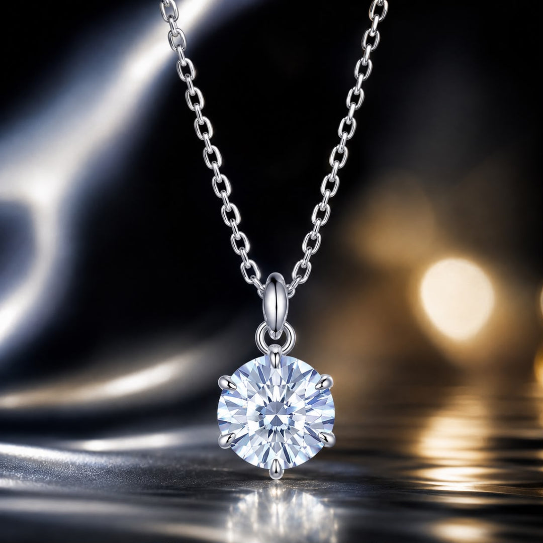 925 Sterling Silver Moissanite 6.5mm Diamond-like Pendant Necklace for Women