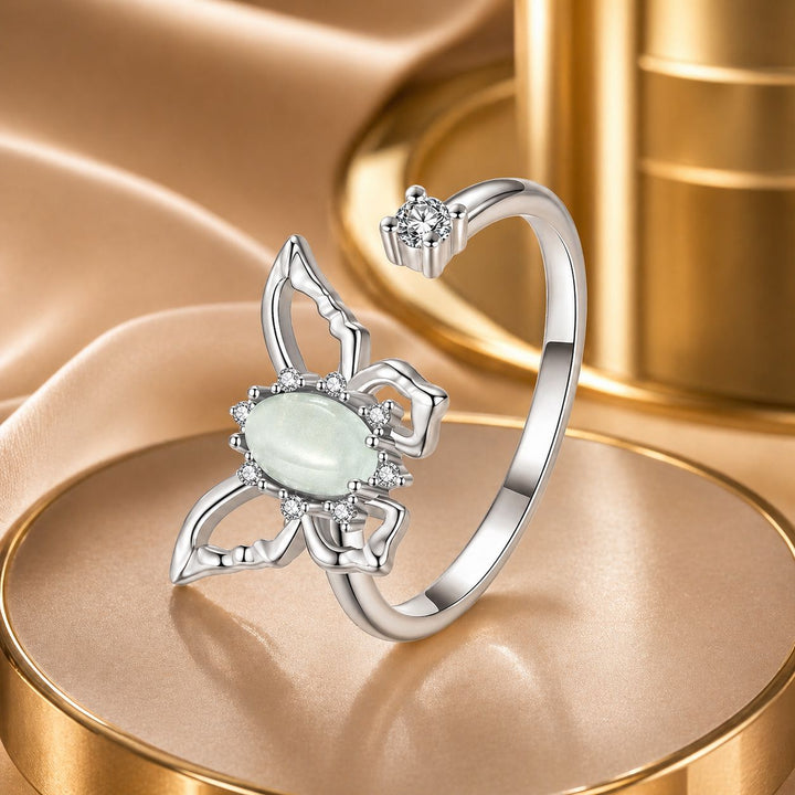 925 Sterling Silver &amp; Natural Jade Pavé Setting Ring for Women