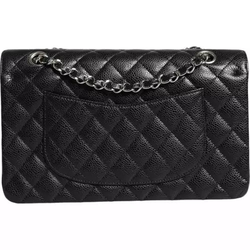 Preloved CHANEL classic quilted handbag front view Authentic CHANEL black leather flap bag CHANEL gold chain shoulder bag – preloved Vintage CHANEL logo clutch purse Secondhand CHANEL luxury tote with dust bag
