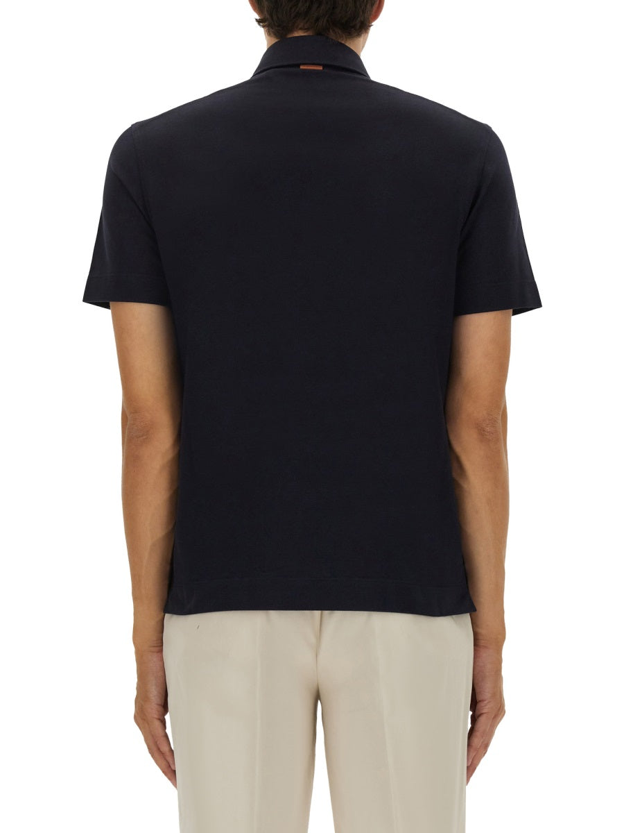 Zegna Men Cotton Polo Shirt With Pocket