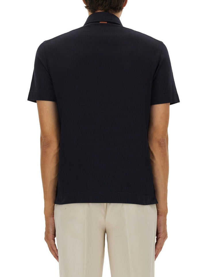 Zegna Men Cotton Polo Shirt With Pocket