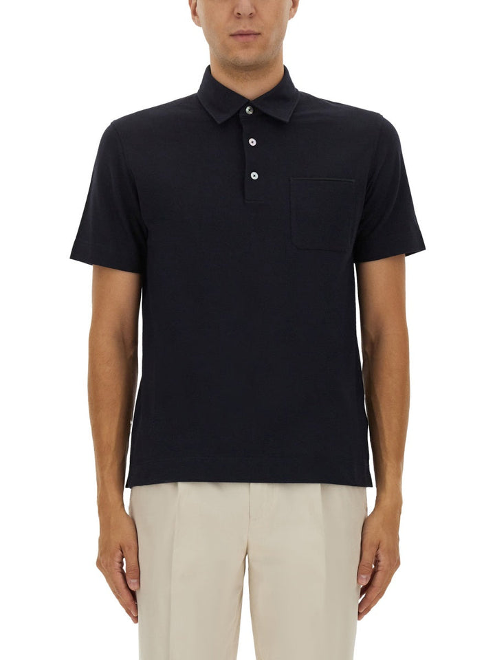 Zegna Men Cotton Polo Shirt With Pocket
