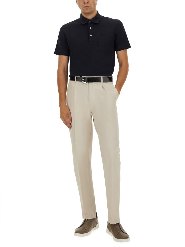 Zegna Men Cotton Polo Shirt With Pocket