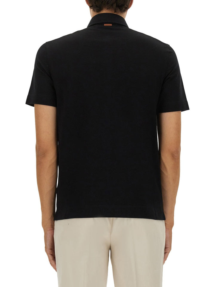Zegna Men Cotton Polo Shirt With Pocket