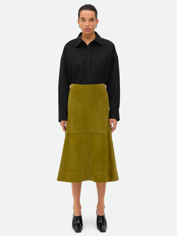Bottega Veneta Women Suede Leather Midi Skirt