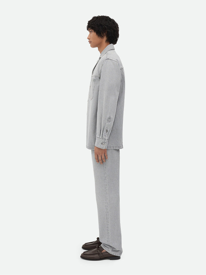 Bottega Veneta Men Light Grey Washed Denim Shirt