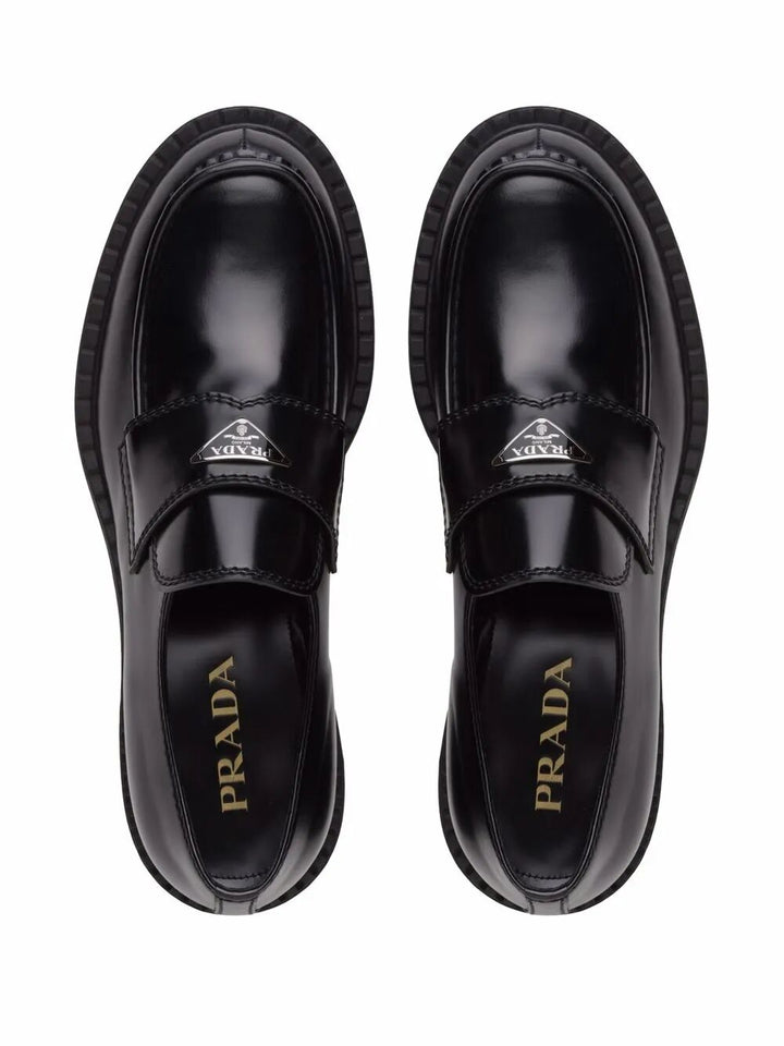 Prada Men Chocolate Brushed Leather Loafers
