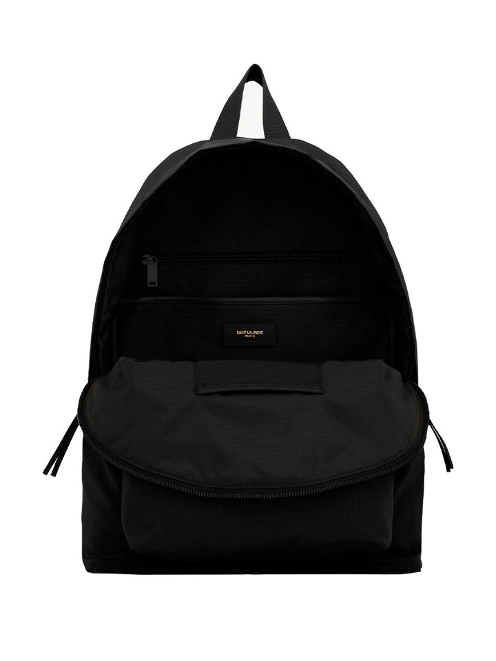 Saint Laurent Men City Backpack In Nylon Ripstop And Leather