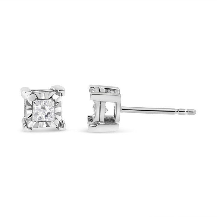 .925 Sterling Silver 1/2 Cttw Miracle Set Princess-cut Diamond Solitaire Stud Earrings (I-J Color, SI1-SI2 Clarity)
