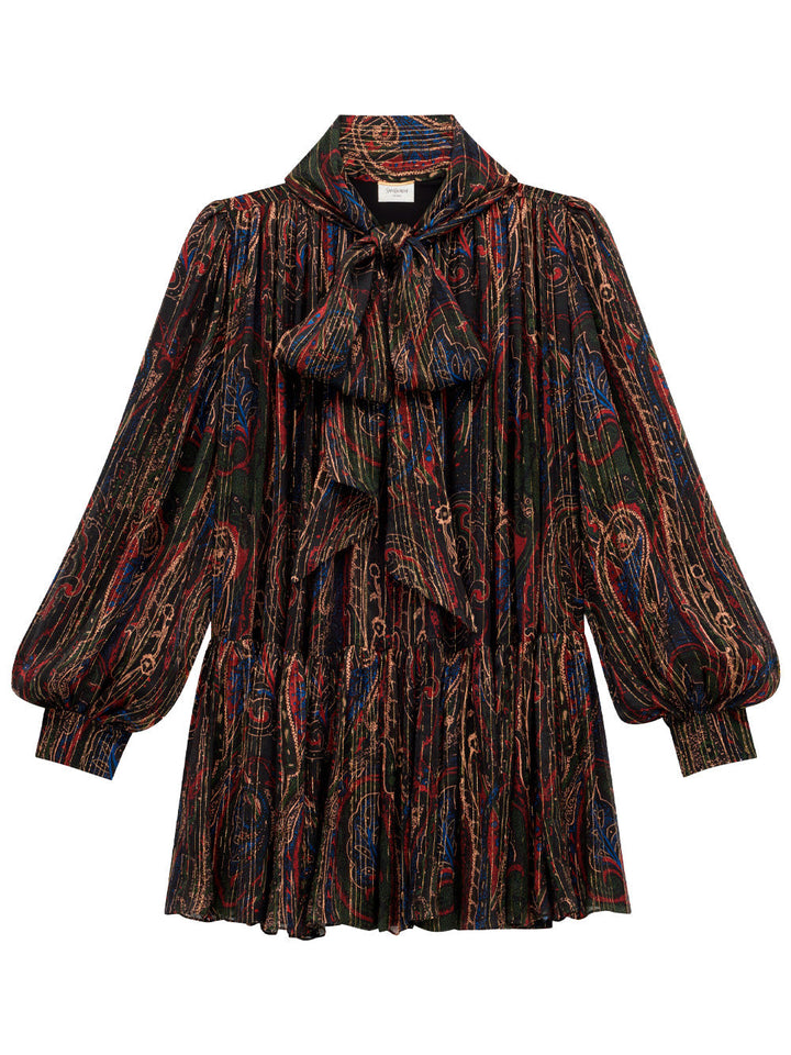 Saint Laurent Women Lavallière Semi-Sheer Dress In Paisley Lurex Silk