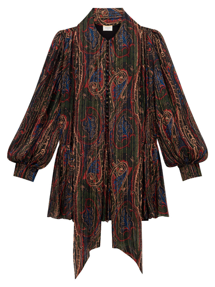 Saint Laurent Women Lavallière Semi-Sheer Dress In Paisley Lurex Silk