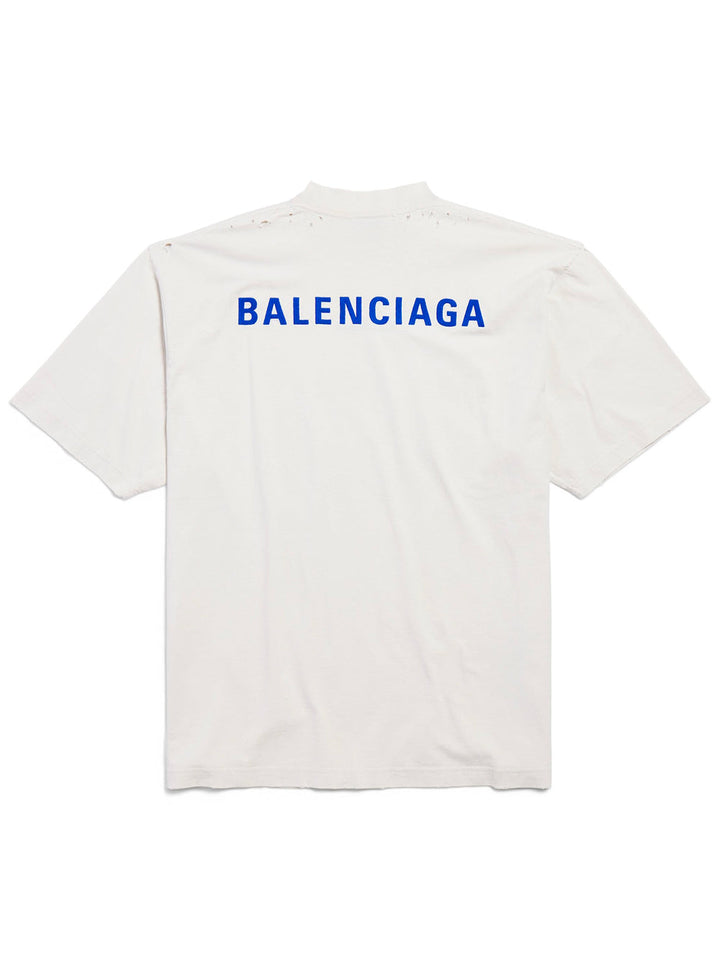 Balenciaga Men Balenciaga Back T-Shirt Medium Fit In Dirty White/Blue