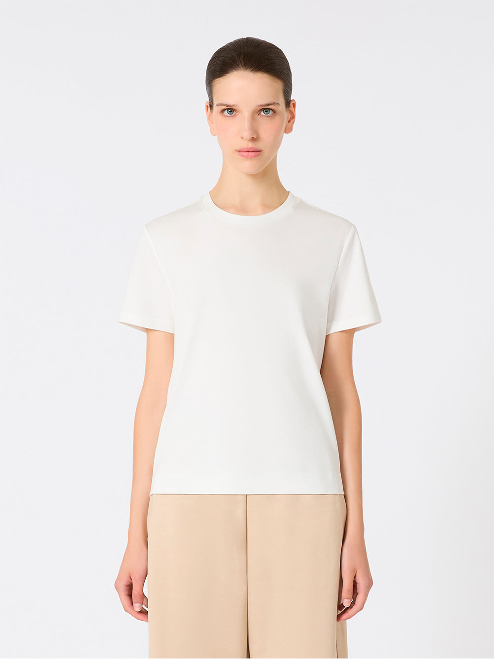 Max Mara Women Tone On Tone Embroidered Logo Cotton T-Shirt