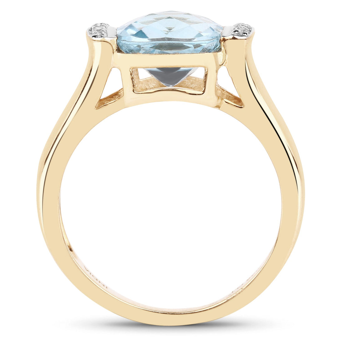 14K Yellow Gold Plated 3.62 Carat Genuine Blue Topaz &amp; White Topaz .925 Sterling Silver Ring