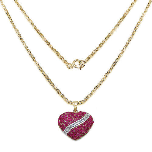 14K Yellow Gold Plated 4.67 Carat Genuine Ruby &amp; White Topaz .925 Sterling Silver Pendant
