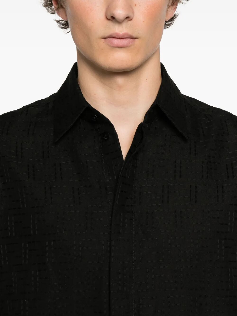 Fendi Men Linen Ff Jacquard Oversize Shirt